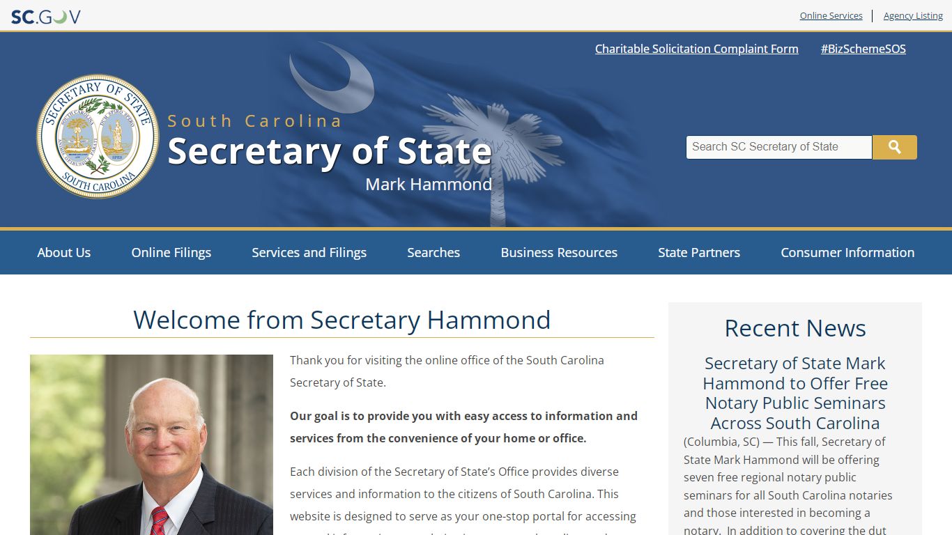 Home | SC Secretary of State - South Carolina